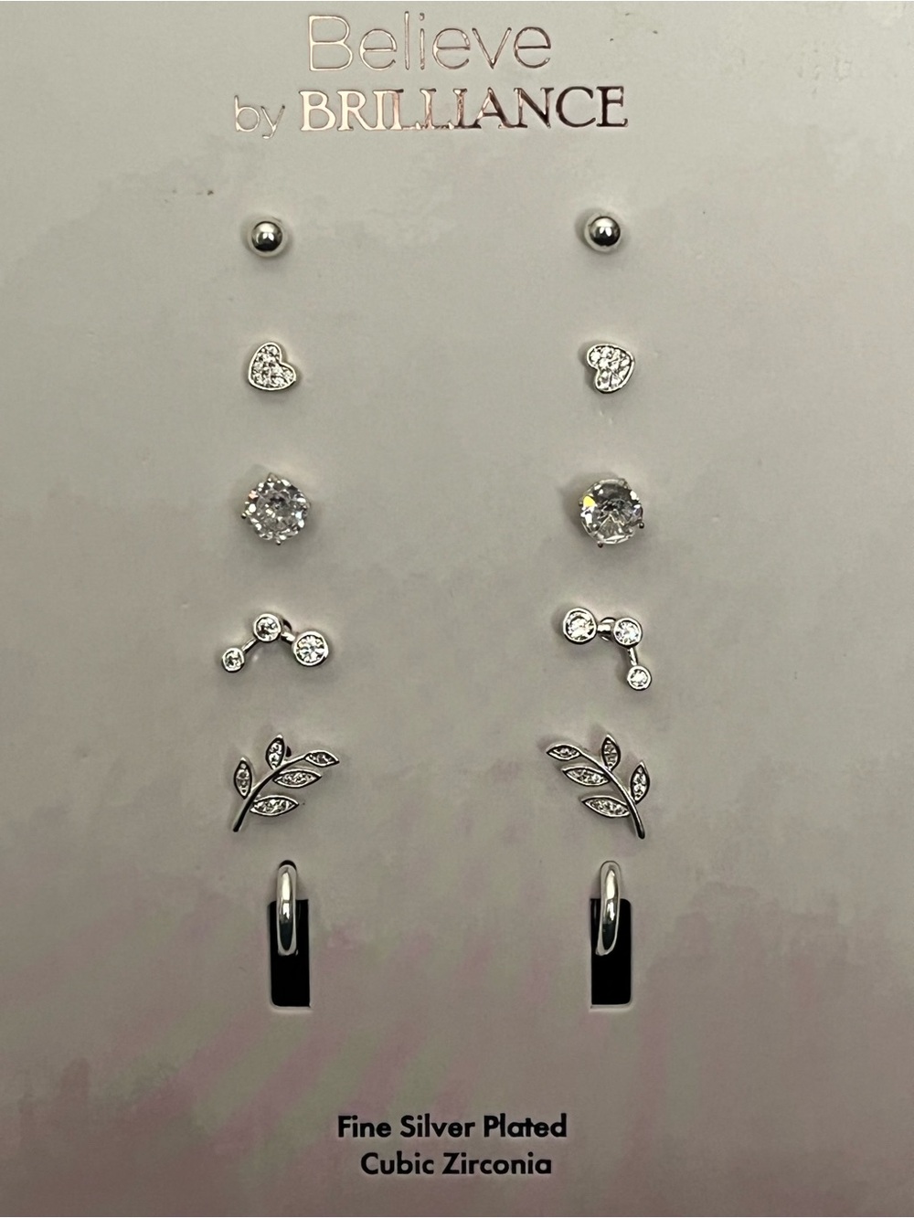 Sterling Silver Plated Multi-Pair Stud and Hoop Earring Set - Silver